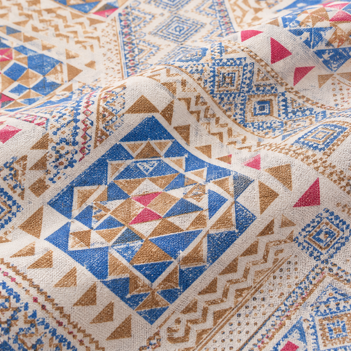 Blue Geometric Patchwork Cotton King Size Bedsheet with 2 Pillow Covers – 108 x 108 Inches