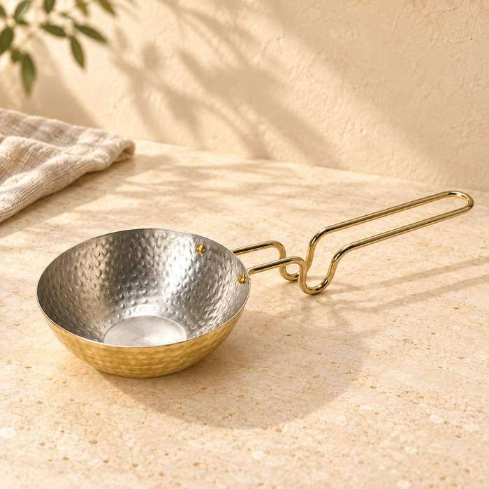 Brass Hammered Tadka Pan with Wire Handle