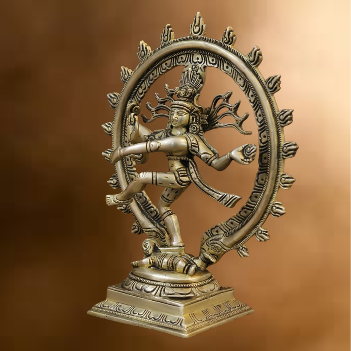 Brass Natraj Idol, Fine Golden Finish 9.5"