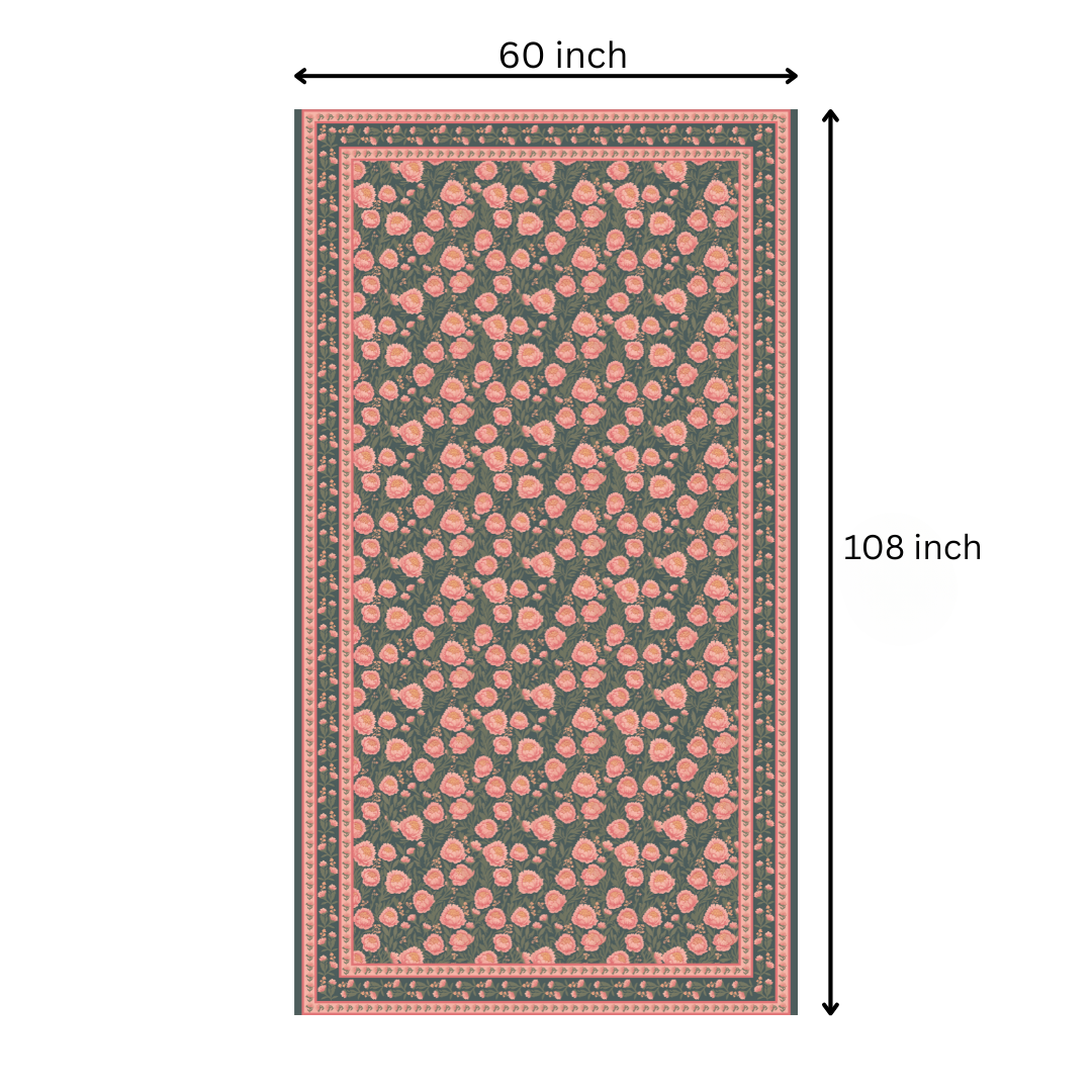 Green Flowers Table Cloth for 8 Seater Dining Table | Digital Print