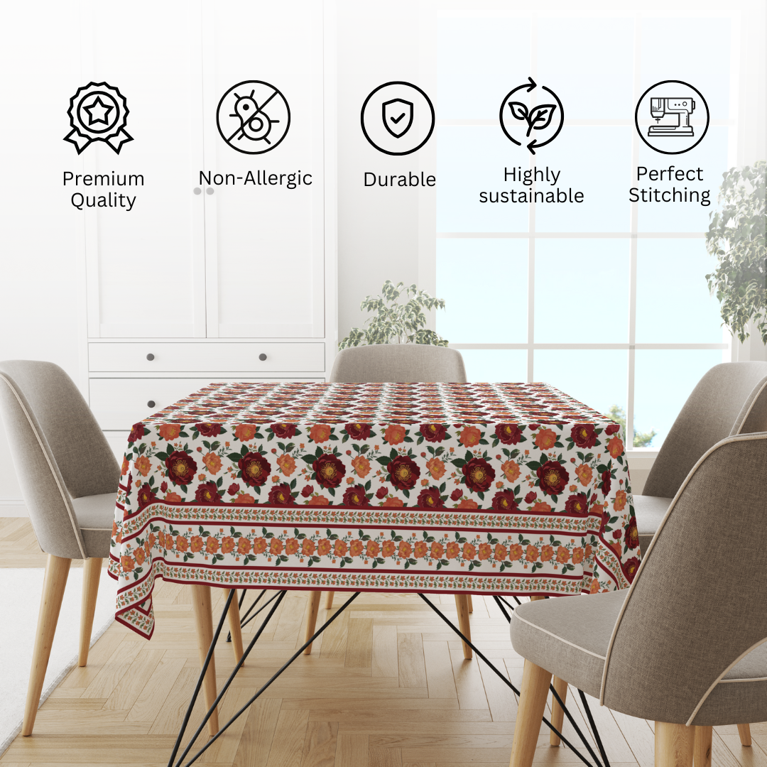Red Bunch Table Cloth for 6 Seater Dining Table