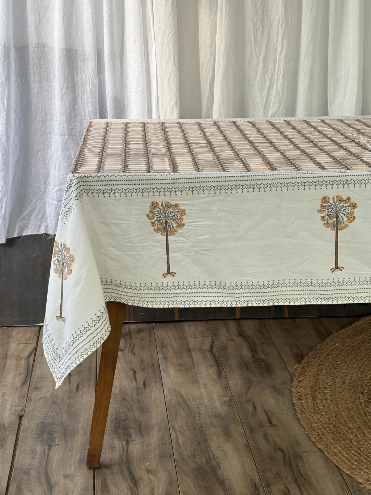 Tree of Life Block Printed Rectangle Table Cloth – 6 Seater