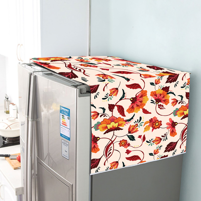 Orange Floral | Premium Quality | Fridge Cover | Fridge Protecter image 0