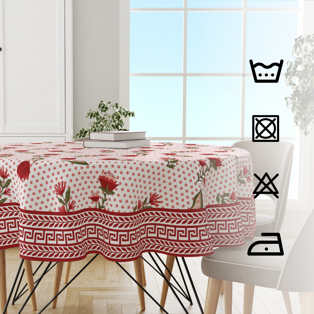 Red Pink Floral | Premium Quality | Table Cloth/ Table Linen | Kitchen Linen image 4
