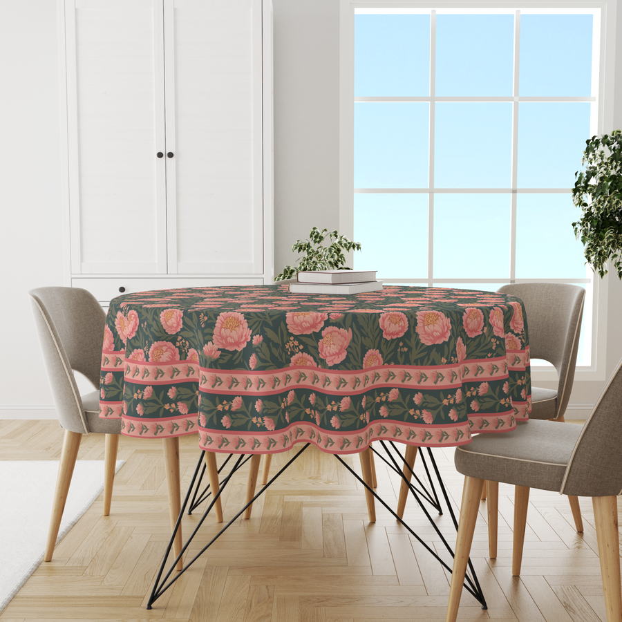 Green Pink Flowers | Premium Quality | Table Cloth/ Table Linen | Kitchen Linen image 2