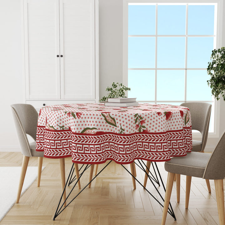 Red Pink Floral | Premium Quality | Table Cloth/ Table Linen | Kitchen Linen image 2