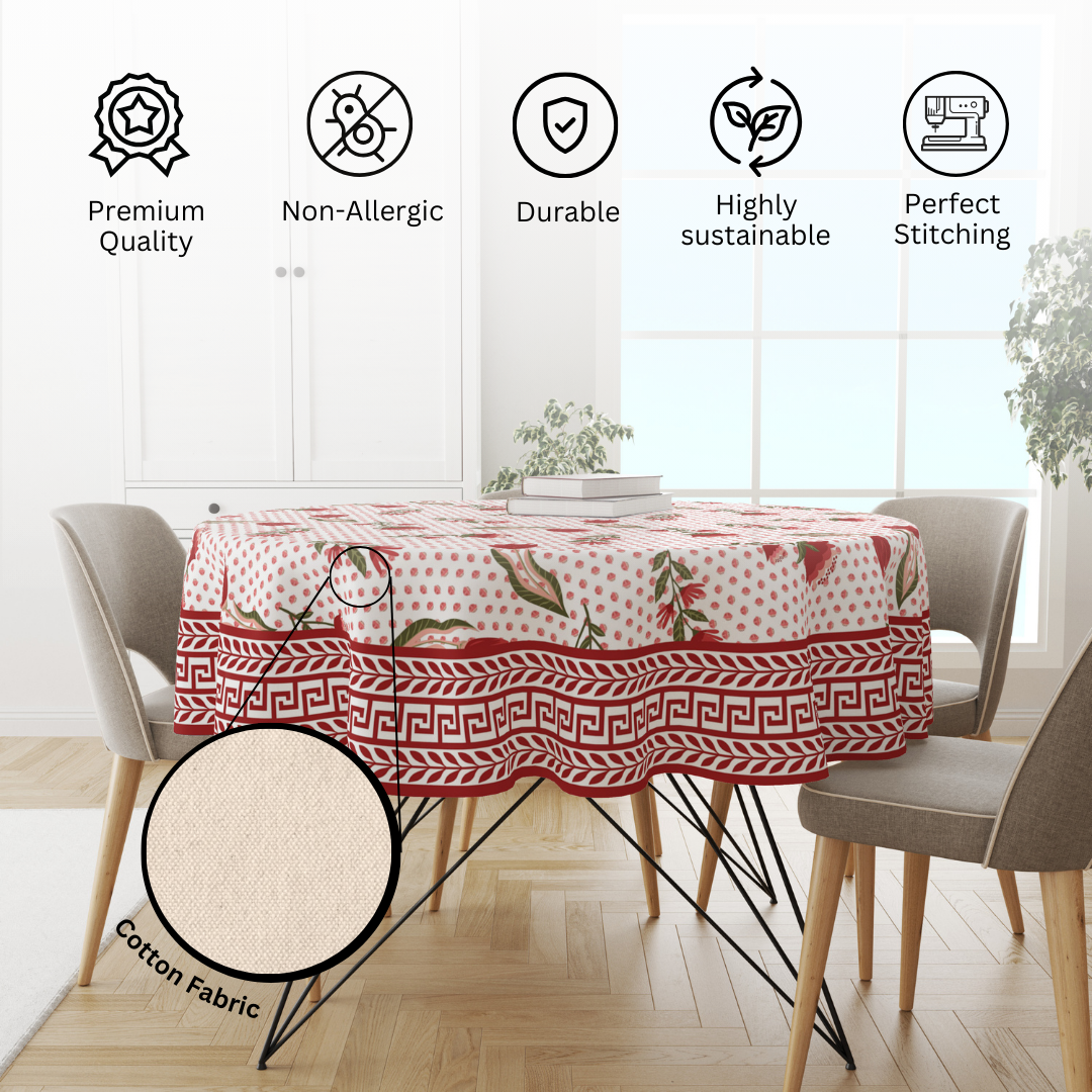 Red Pink Floral | Premium Quality | Table Cloth/ Table Linen | Kitchen Linen image 3