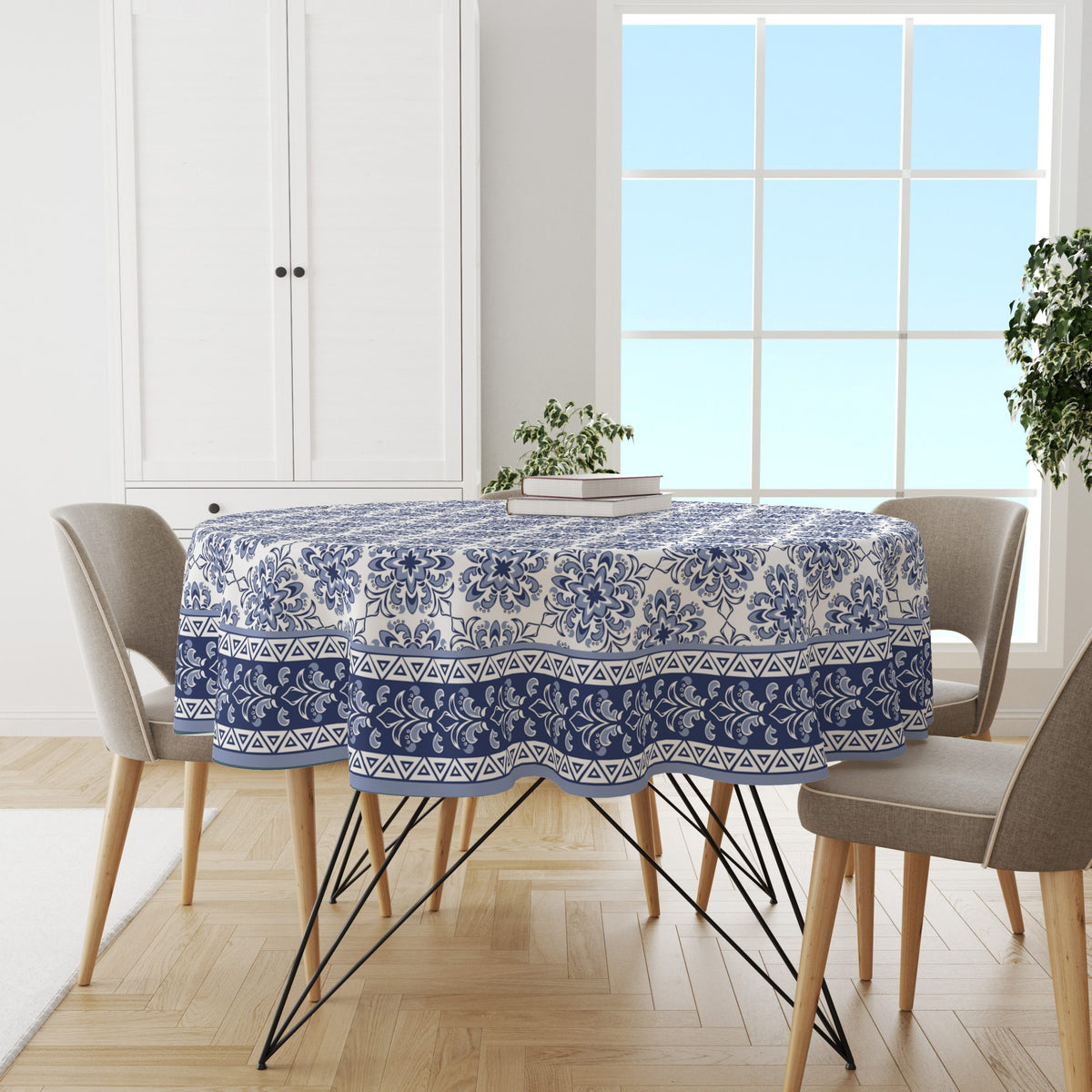 Turkish Blue Block| Premium Quality | Table Cloth/ Table Linen | Kitchen Linen image 1