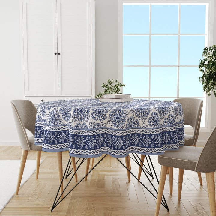 Turkish Blue Block| Premium Quality | Table Cloth/ Table Linen | Kitchen Linen image 1