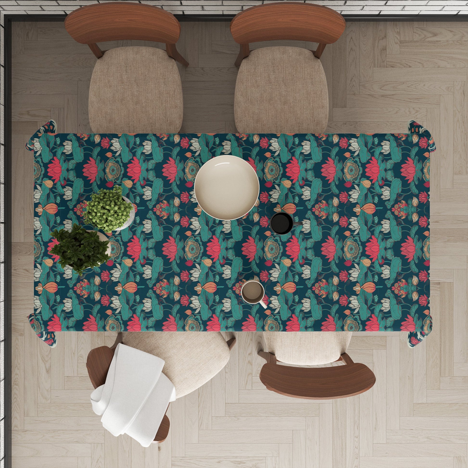 Pichwai Lotus | Premium Quality | Table Cloth | Dining Table Cloth image 1