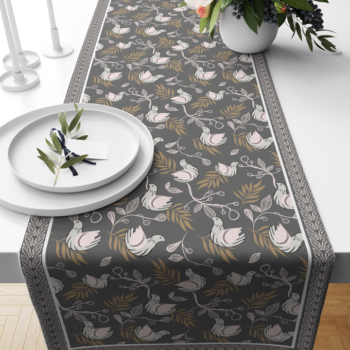 Bloomy Bird Grey | Table Runner/ Table Linen| Premium Quality| Kitchen Linen image 0