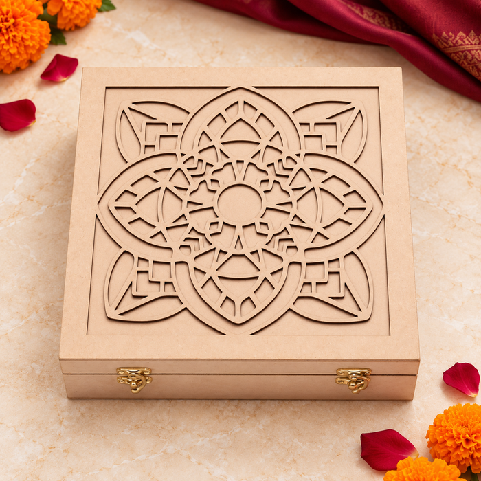 Brass Pooja Thali Set – Rose Gold Finish with Royal Wooden Gift Box