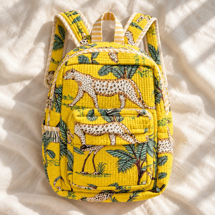 Yellow Safari Print Kinder Multipurpose Kids Backpack – Quilted Cotton